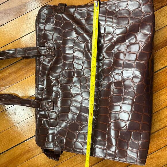 Ralph Lauren Tote Bag Women's Brown Burgundy Vintage 90s Y2K Leather Crocodile - Picture 6 of 9